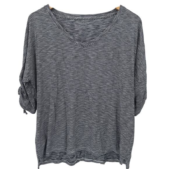 Talbots Shirt Womens Large Blue White Striped Nautical V-Neck Pullover - Picture 1 of 7